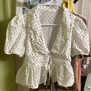 Altar'd State White Puff Sleeve Blouse with Tie Front